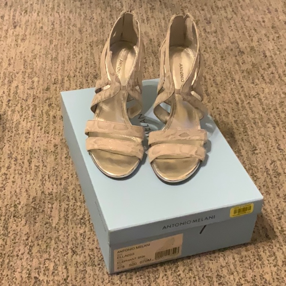 Antonio Melani silver snake print heels